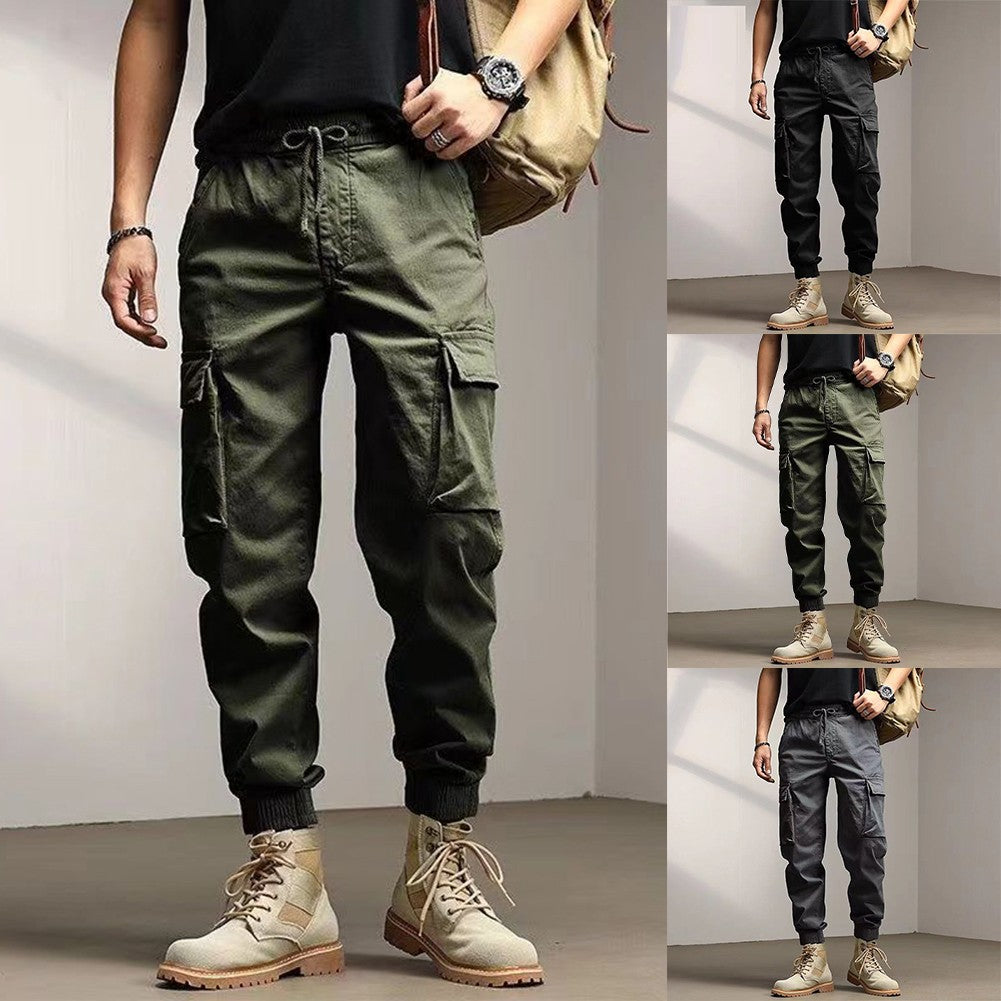 Solid Cargo Pants for Men Casual Loose Fit Ankle Banded Trousers Suitable for Spring and Autumn Grey Black Green