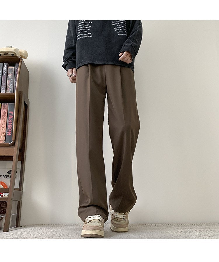 Brown/Black Suit Pants Men Fashion Society Mens Dress Pants Korean Loose Straight Casual Pants Mens Office Formal Trousers S-3XL