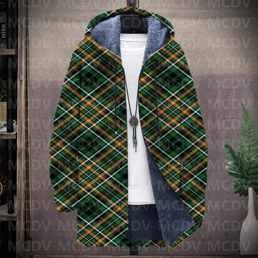 Men's Retro Print Plush Thick Long-Sleeved Coat Cardigan Christmas Grid Art 3D Prined Fleece Overcoat Unisex Thick Warm Jacket