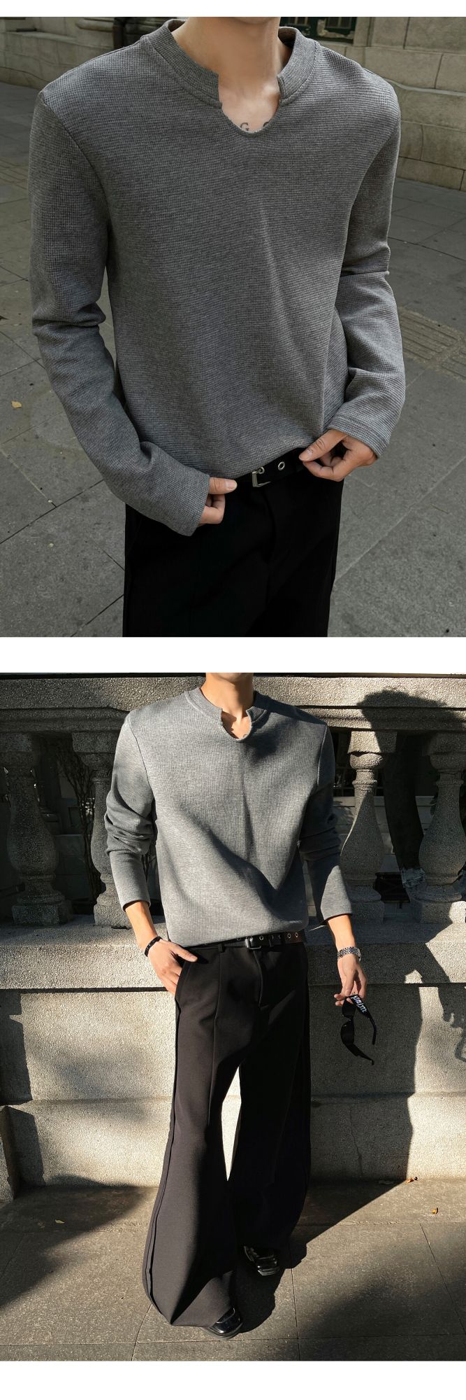 Mens Slim Fit Long Sleeve V-Neck T-Shirt Solid Color Spring  Casual Basic Top  Plain Tee Shirt Breathable Comfort Stretch Soft