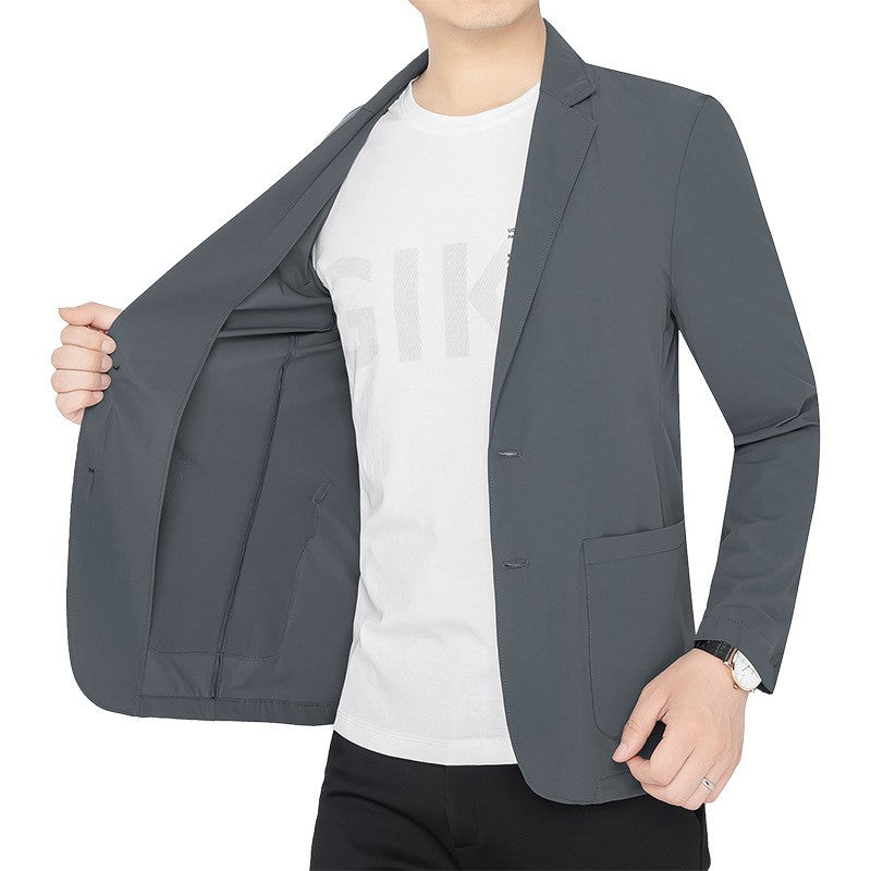 BROWON Brand Summer Men Blazers Gray Solid Color Thin Anti Wrinkle Quick Drying Soft Business Suit Blazer Jacket for Man