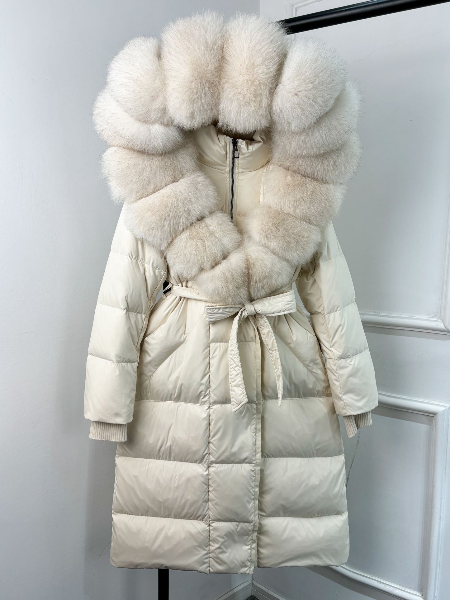 Janveny New Winter Long Hooded Puffer Jacket Women Warm Thickened Real Fox Fur Collar White Goose Down Jacket Waterproof Parkas