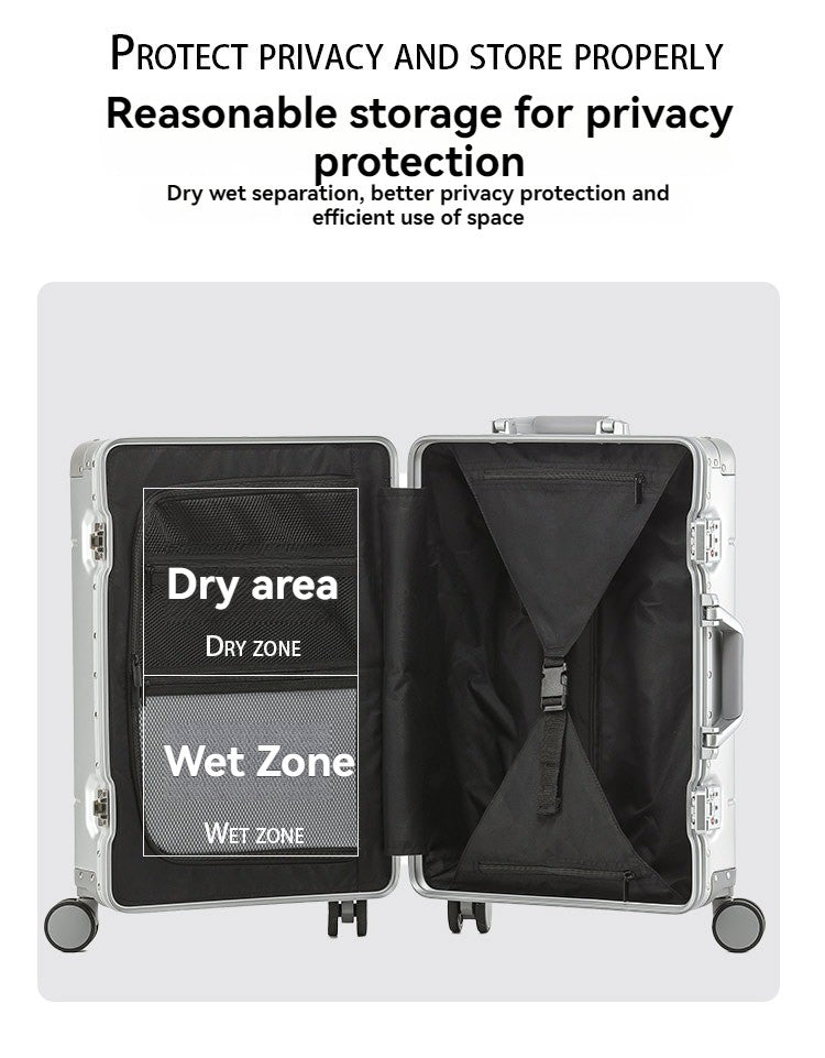 Aluminum magnesium alloy password box, pull rod box, universal wheel travel box, luggage compartment, boarding case