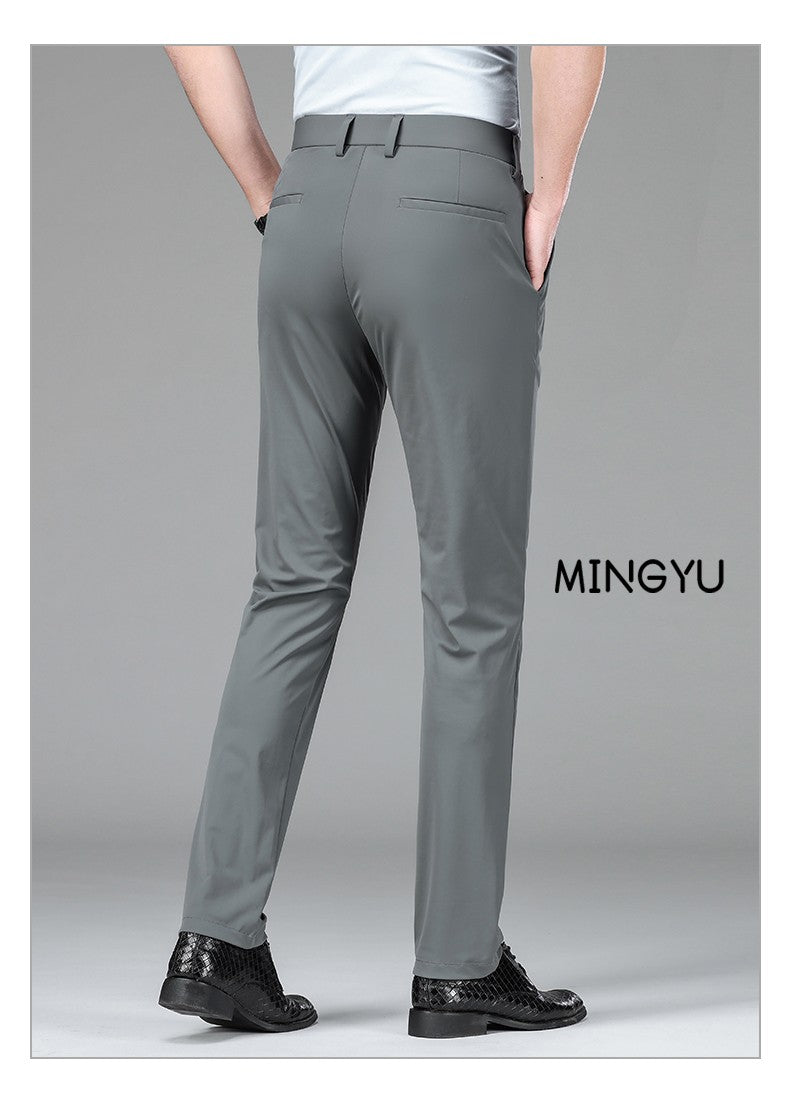 High Stretch Fabric Summer Thin Ice Silk Business Pants Men Elastic Waist Classic Work Office Formal Suit Trousers Plus Size 40