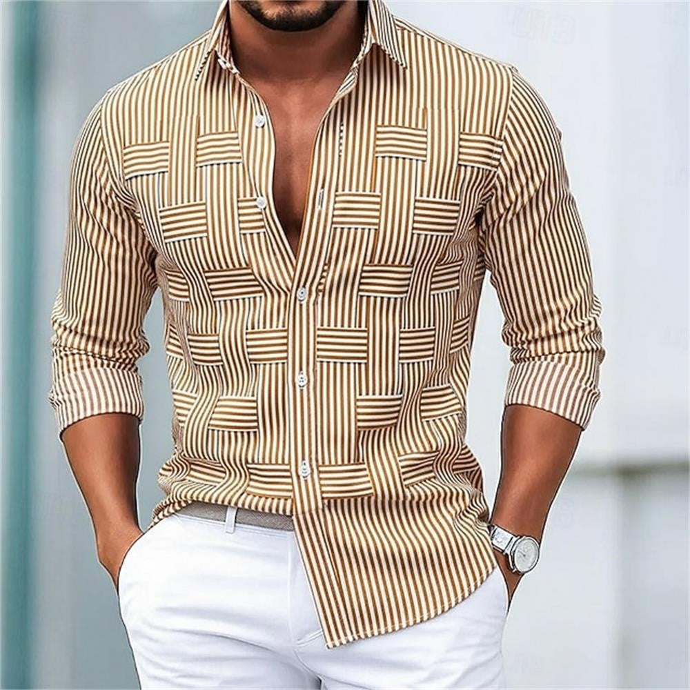Fashionable men's long sleeved shirt with slim fit collar button solid color casual party plus size men's shirt