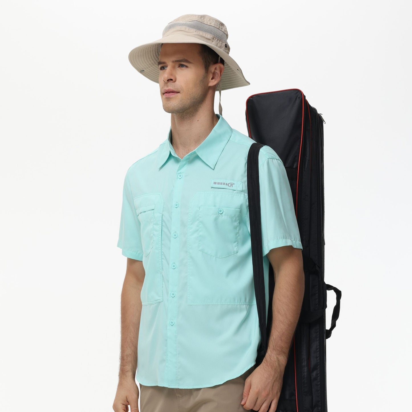 Summer Men's UPF 50+ Fishing Shirts, Casual Breathable Short Sleeve Cargo Fishing Shirt, Button Down Tactical Shirts Blouse