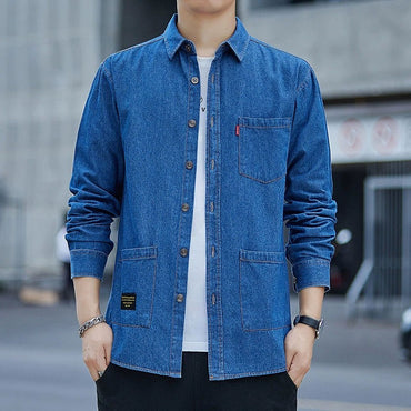 High Quality Cotton Denim Shirt Mens High Street Long Sleeve Cowboy Shirts for Men Autumn Casual Slim Fit Mens Design Clothing