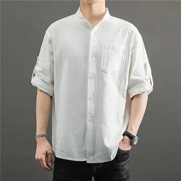 Casual Linen Cotton Shirt Men's Loose Sleeveless Top Chinese Style Autumn Outerwear Comfortable Breathable Men's Casual Shirt