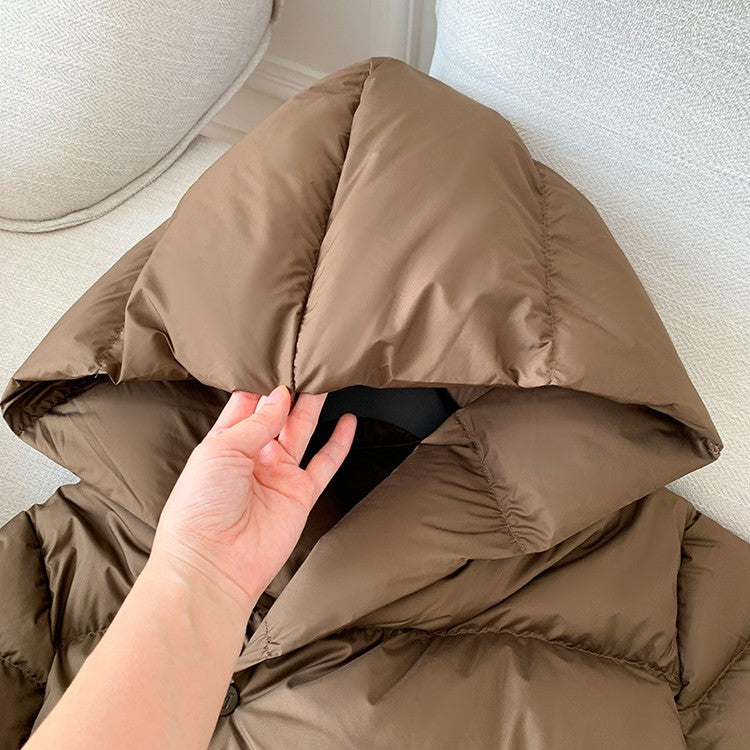 2025 Winter Women's Down Jackets Ultra Light Warm Cusual Coat Female Puffer Jacket With Belt Plus Size Hooded Short Parka