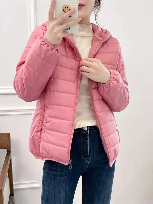 Minimalist Light Weight Women Down Cotton Jackets 2024 New Winter Korean Style Hooded Quilted Parkas Female Windbreaker Outwear