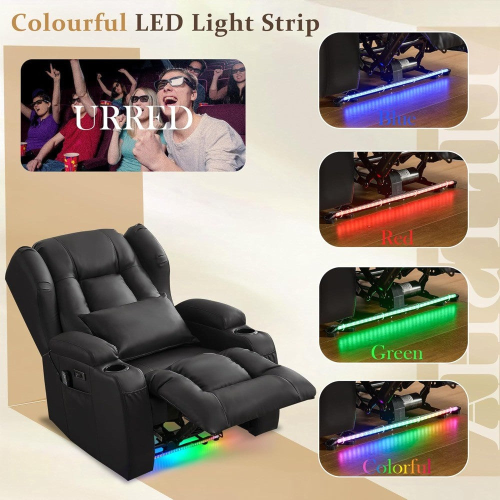 Recliner Chair for Adults, Power Reclining Sofa Chair Home Theater Seating with Vibration Massage and Heat, LED Ambient Light
