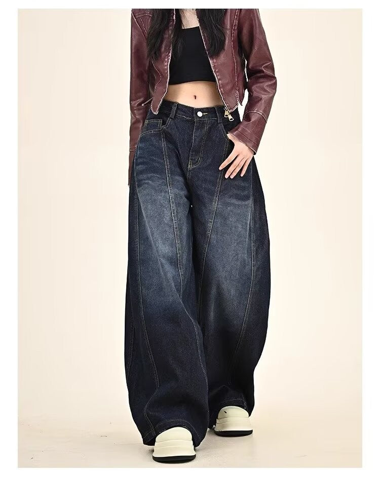 Embroidery pattern American hip-hop style women's jeans vintage loose-fitting long pants Y2K street style wide-leg unisex jeans