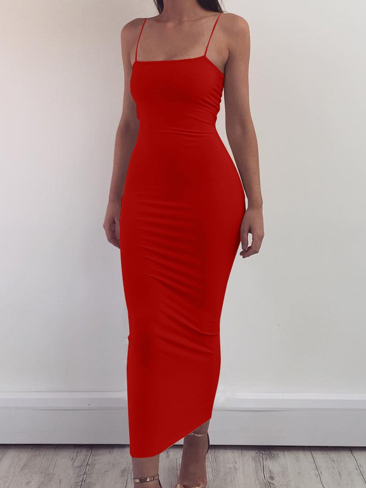 2025 New Spring Summer Women's High Elastic Sleeveless Backless Dress Long Sling