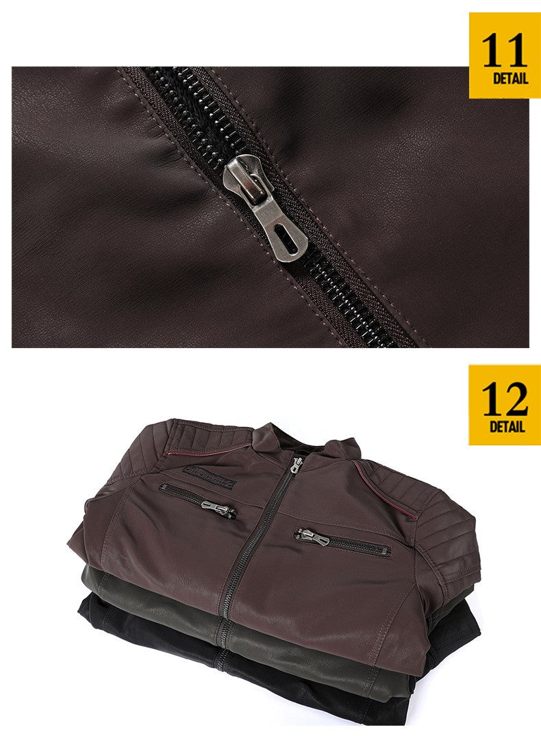 Men's autumn and winter frosted leather jacket, fashionable slim fit and brushed motorcycle fashion brand slim fit jacket