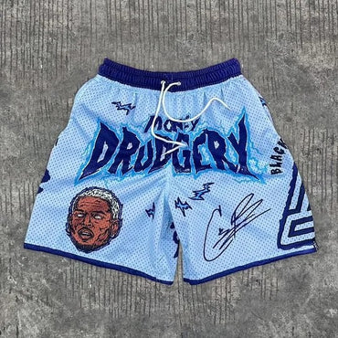 Vintage Casual Fun Pattern Graphics Shorts Loose Basketball Sport Gym Breathable Shorts Fitness Training Workout Male Shorts