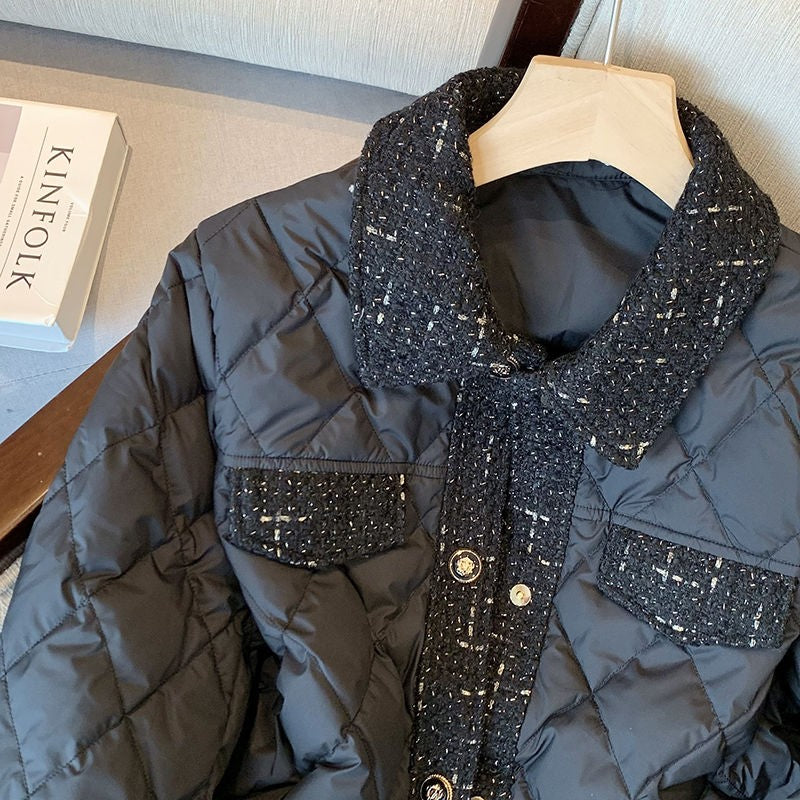 Winter Fashion Black Short Parkas for Women Lightweight and Retro-Style Quilted Cotton Jacket with French Vintage Charm 2023 New
