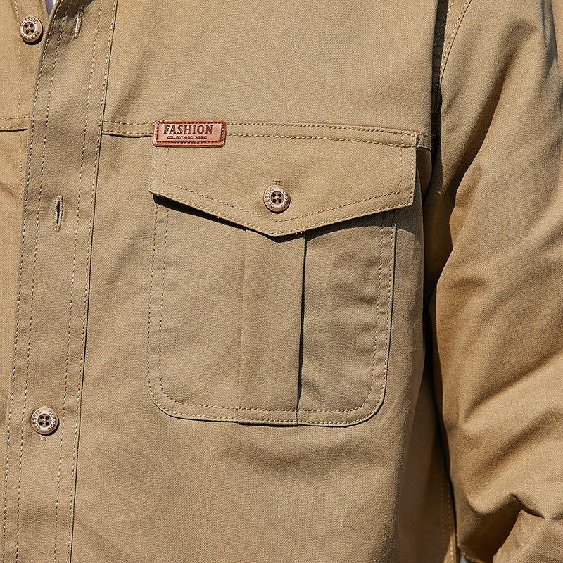 100% Cotton New Cargo Shirt for Men Long Sleeve 2 Pocket Shirts Outdoor Casual Blouses High Quality Clothing Overshirt