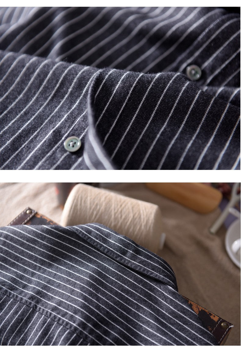 HIQOR 2025 New In 100% Cotton Long Sleeve Men's Shirt Loose Man Business Casual Shirts Classic Striped Male Social Dress Shirts