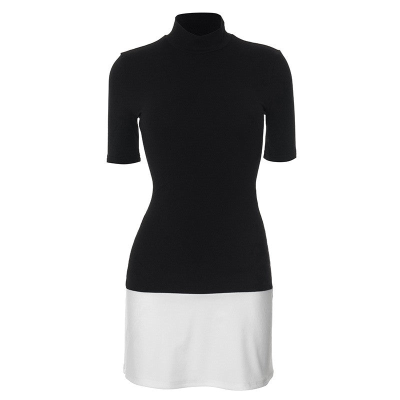 Summer 2025 Turtleneck Half Sleeve Mini Dresses French Style Fashion Elegant Bla