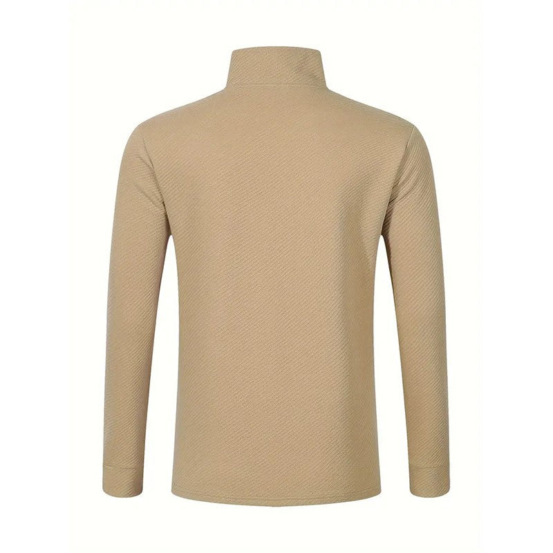 Men's Business Casual Polo Long Sleeve T-shirt spring and autumn Twill jacquard zipper polo shirt Comfortable and Breathable Top