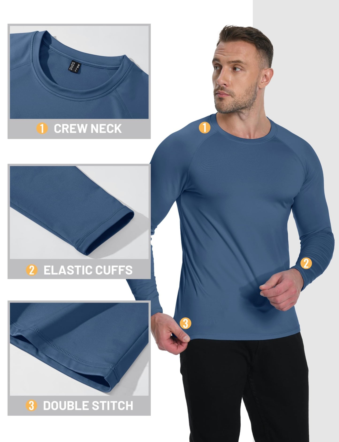 TACVASEN Fleece Lined T-shirts Mens Thermal Long Sleeve T Shirts Winter Autumn Athletic Workout Base Layer Pullover Tops Male