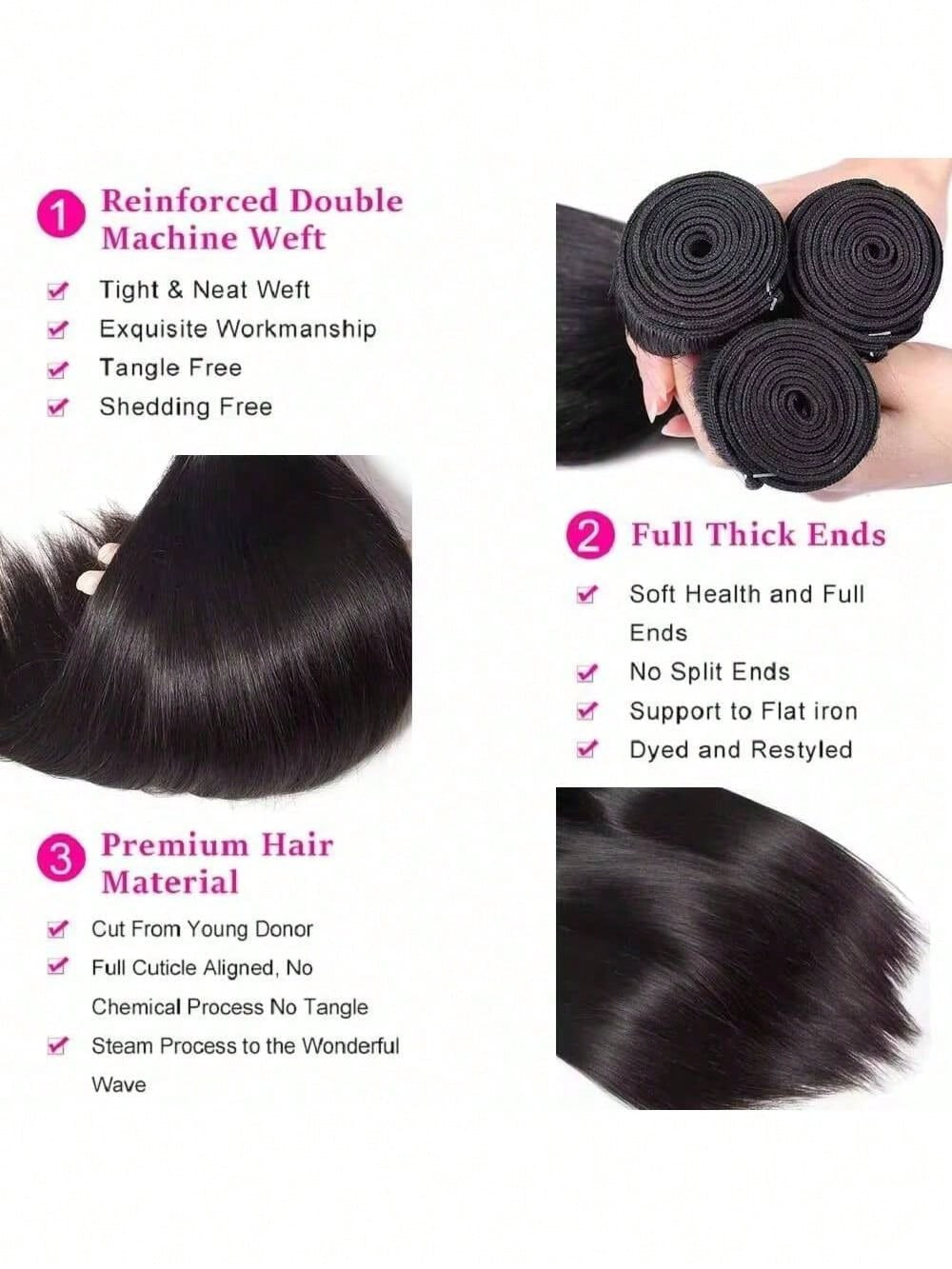 Pacotes de Cabelo Humano Liso de Osso 12A 100% Cabelo Virgem Brasileiro Não Processado 32 Polegadas Cabelo Cru Extensões de Trama de Pacotes Duplos