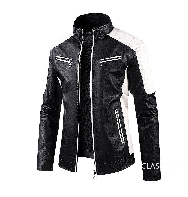 Men Stand Collar Moto Leather Jackets Fleece Winter Jackets Slim Fit PU Leather Coats High Quality Male Fashion Casual Jackets 5