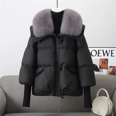 Women's Winter Parka Coat 2025 Casual Korean Version Lady Outerwear Temperament Thicken Big Fur Collar Ladies Down Cotton Jacket