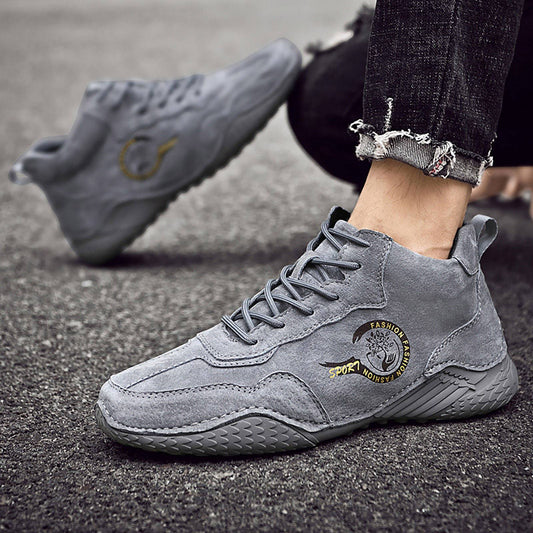 Punk Boots New Fall And Winter Padded Men'S Leather Shoes Korean Fashion Lace Up Sneakers Ankle Mens Dress Shoes Zipper Side