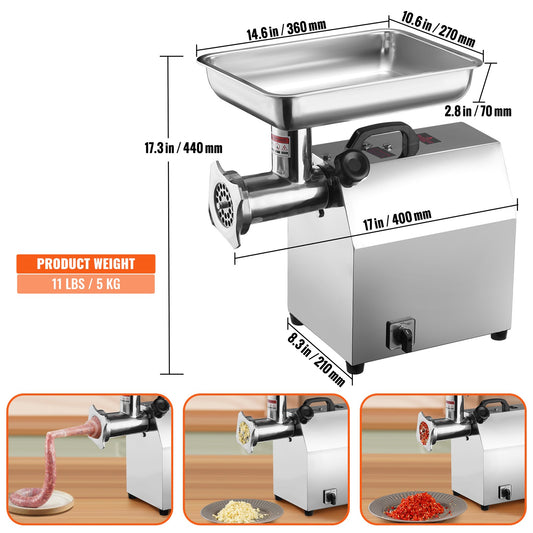 SucceBuy Moedor de Carne Elétrico Processador de Alimentos Máquina de Fazer Linguiça Recheador Picador Amassador de Aço Inoxidável com 2 Lâminas para Cozinha