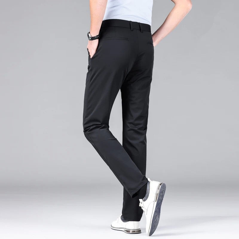 New Summer Men's Ice Silk High Stretch Business Suit Pants Male Army Green Blue Elastic Formal Office Straight Formal Trousers