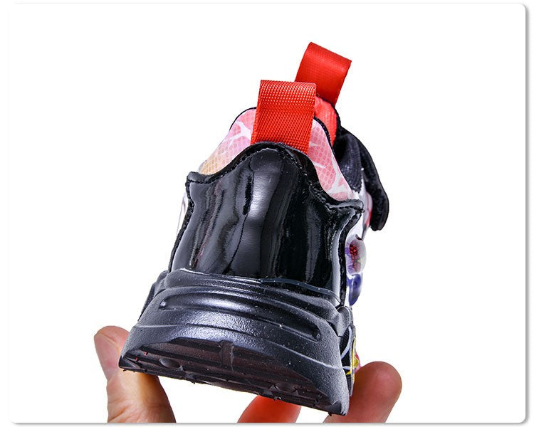 Boys Spiderman Sneakers Disney LED Children's Sport Shoes Fashion Anti-slip Kids Outdoor Shoes Student Design Pu Leather Shoes