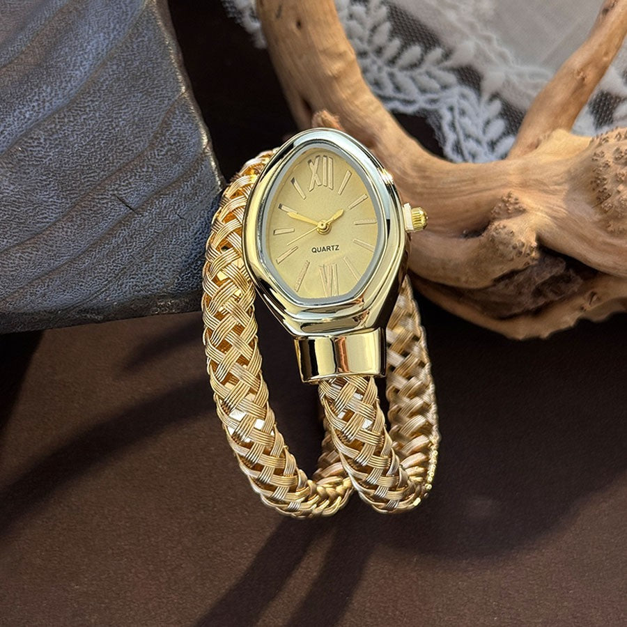 1 Piece Ladies Fashion Quartz Watch Hollow out Steel Band Snake Head Design Unique Personality Trendy Circle Watch