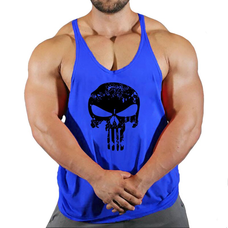 Skull Strong Print Clothing Bodybuilding Cotton Gym Tank Tops Men Sleeveless Und