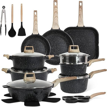 23Pcs Pots and Pans Set Non Stick, Kitchen Cookware Sets, Granite Stone Induction Cookware Non Stick Cooking Set w/Frying Pans,