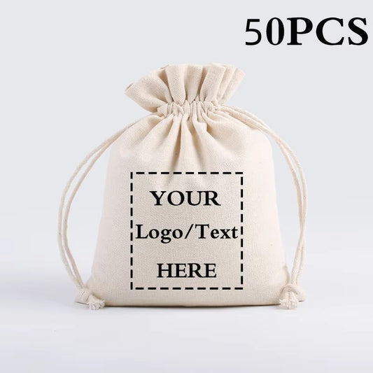 10/20pcs LOGO Personalizado Saco de Algodão com Cordão Anti-Poeira para Armazenamento, Festa, Eid, Páscoa, Embalagem de Presentes de Natal