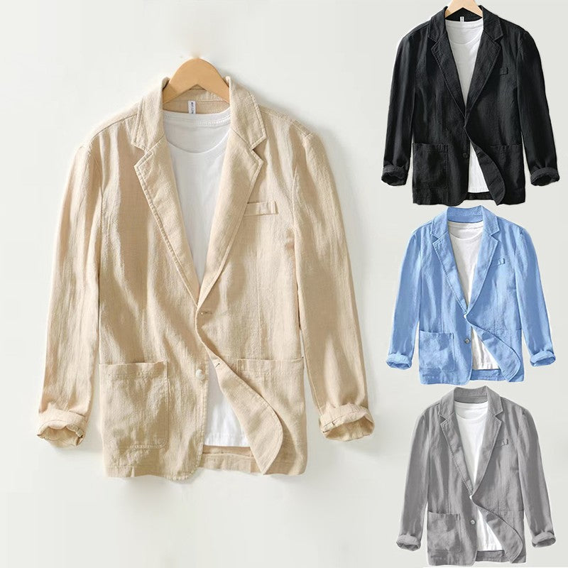 Stylish Retro Linen Blazer for Men Casual Business Formal Wear, Youthful and Loose Suit Jacket -70% Linen, 30% Cotton -8 Colors
