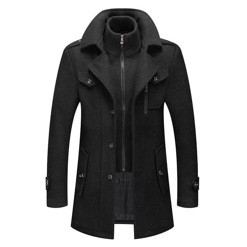 Fashion Middle Long Jacket Male Double Collar Zipper Coat Windbreak Woolen Overcoat Autumn Winter Wool Trench Coats