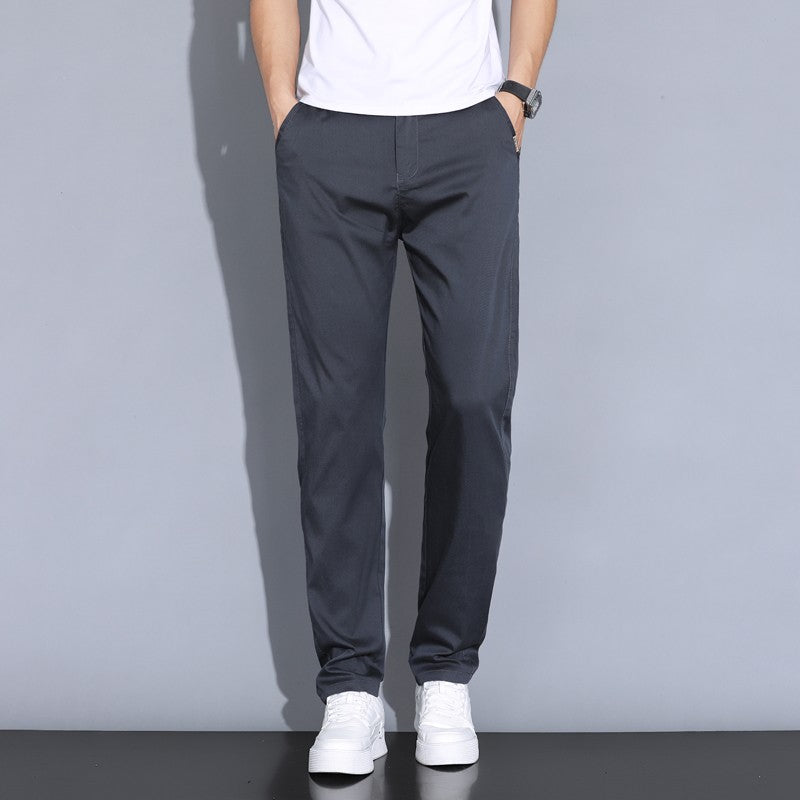 2024 Summer Thin Men Straight Casual Men's Pants Slim Stretch Elastic Waist Male Trousers Solid Color Brand Clothing Coffee