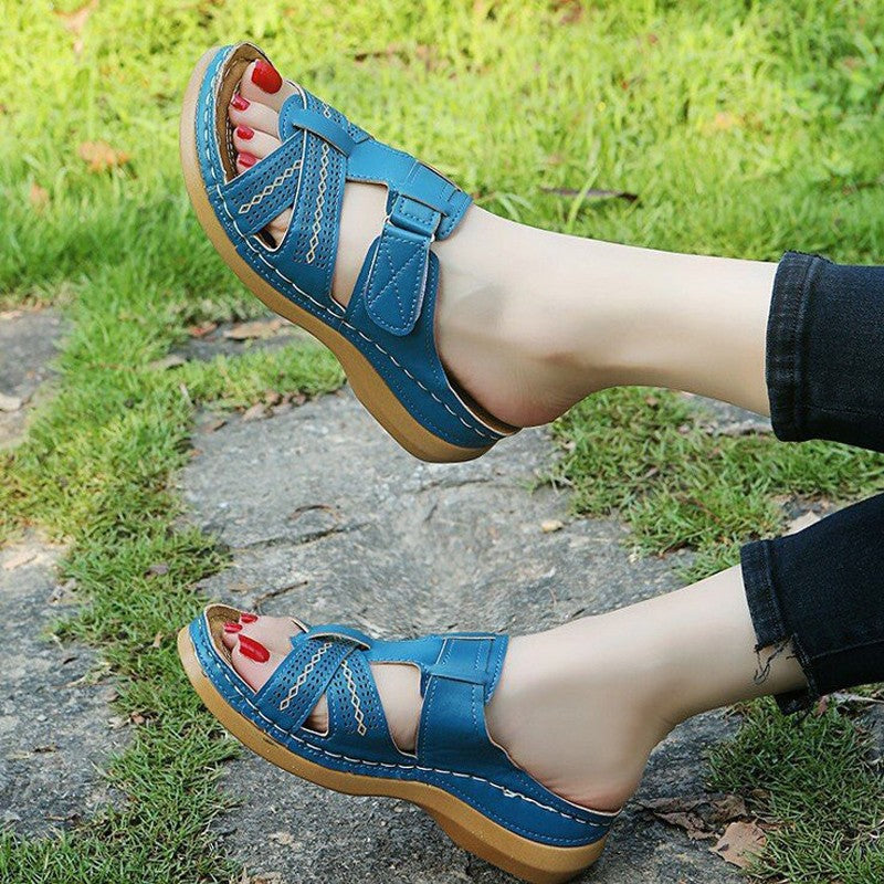 Summer Women Sandals Wedge Sandals Premium Orthopedic Open Toe Sandals Vintage Anti-slip Casual Female Platform Retro Slippers