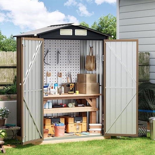 Durable Steel Outdoor Storage Shed, 5x3FT, Secure Locking, Ideal for Garden, Patio, and Utility Needs