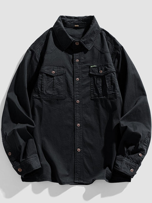 2024 New 95% Cotton Men's Shirt Camouflage Long Sleeve Drop Shoulder Button Pockets Cowboy Loose Casual Work Jeans Shirts