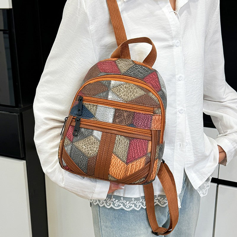 Mochilas Duráveis de Ombro Masculinas e Femininas - Mochila Casual Moderna Estilo Patchwork Versátil para Viagem