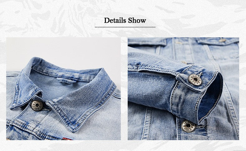 Sets Blue Jean Jackets Men's Fashion Multi Pockets Loose Casual Cotton Vintage Street Cowboy Coats Brand Clothes Denim Pants Men
