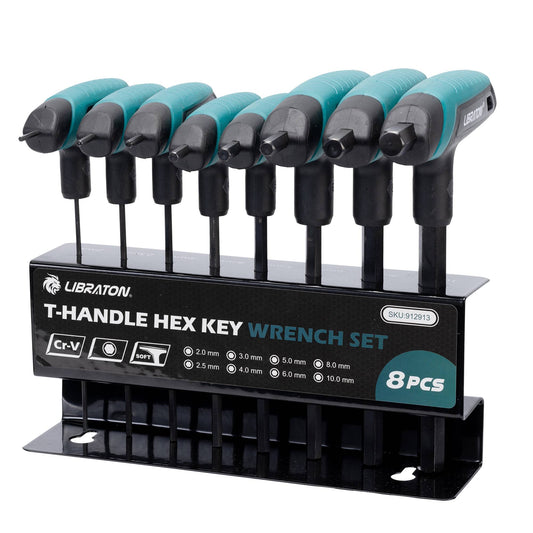 LIBRATON Metric Hex Key T-Handle Set, 2.0mm-10mm T-Handle Allen Wrench Set with Storage Rack, Long shank, for Automotive Repair