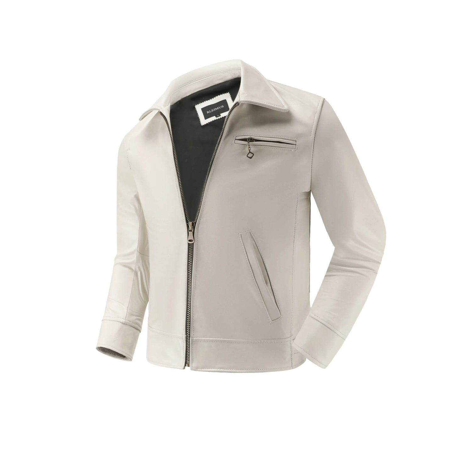 Men's Genuine Leather Jacket White Lapel Calfskin Jacket Natural Cowhide Men's Coat Slim Fit Top Layer Cowhide Biker Jacket