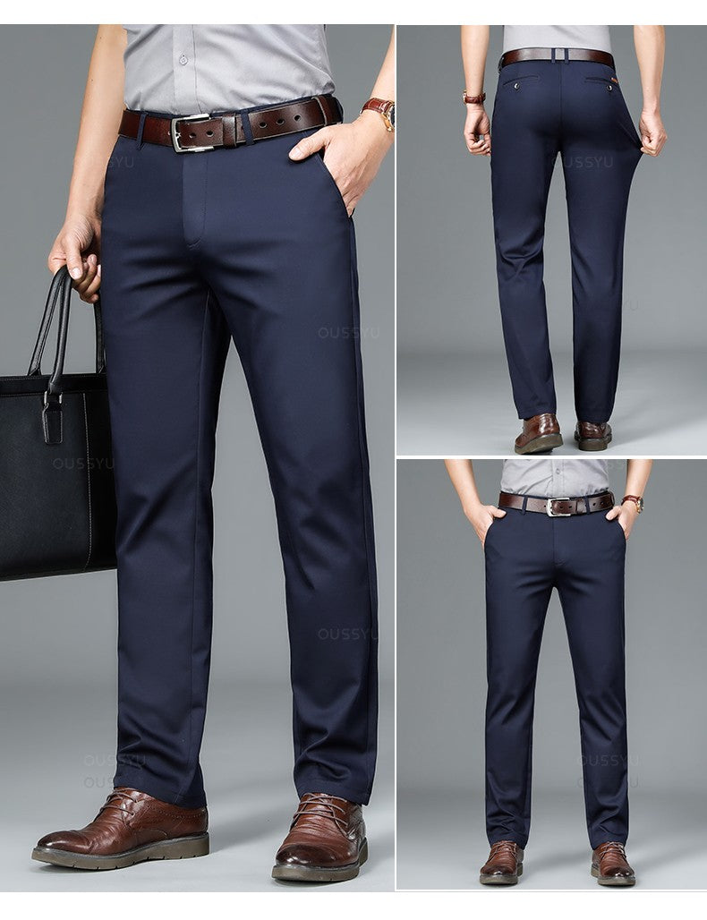Spring Summer Straight Suit Pants Men Cotton Business Stretch Royal Blue Khaki Black Thin Office Formal Trousers Male Size 40 42