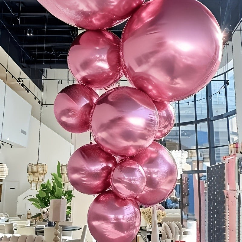 4pcs Pink Mirror Disco Balloons (10-32"). Reusable 4D Foil Sphere w/ Self-Sealing. Giant Decor for Birthday, Wedding, Party.