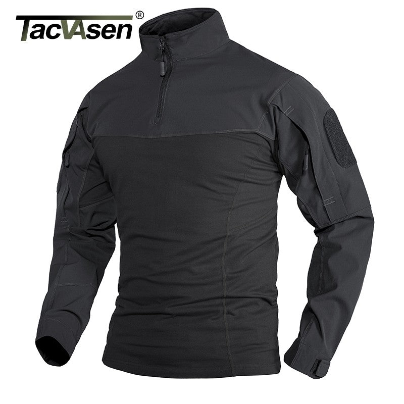TACVASEN 1/4 Zipper Ripstops T-shirts With Zipper Pockets Mens Long Sleeve T-shirts Outdoor Hiking Tees Tops Pullover Workout