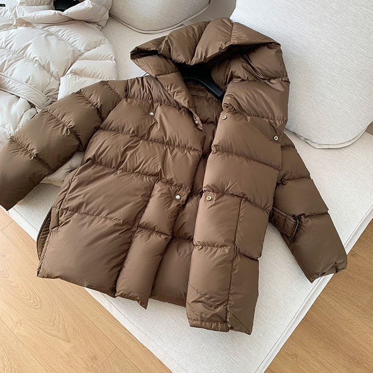 2025 Winter Women's Down Jackets Ultra Light Warm Cusual Coat Female Puffer Jacket With Belt Plus Size Hooded Short Parka